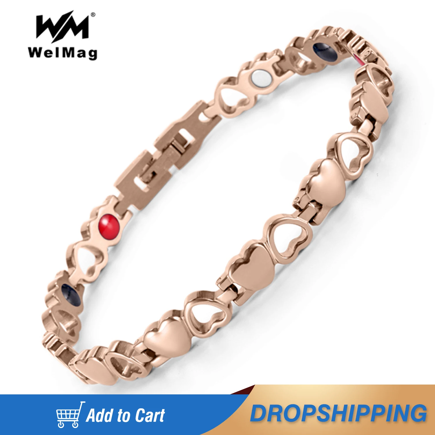 WelMag Healing Magnetic Bracelet Slimming Health Energy Bio Emo Heart Sharp Stainless Steel Bracelet For Women