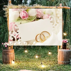 Happy Wedding Anniversary Party Backdrop Banner White Flowers Rings Roses Name Photo Customiz Photography Background Decorations