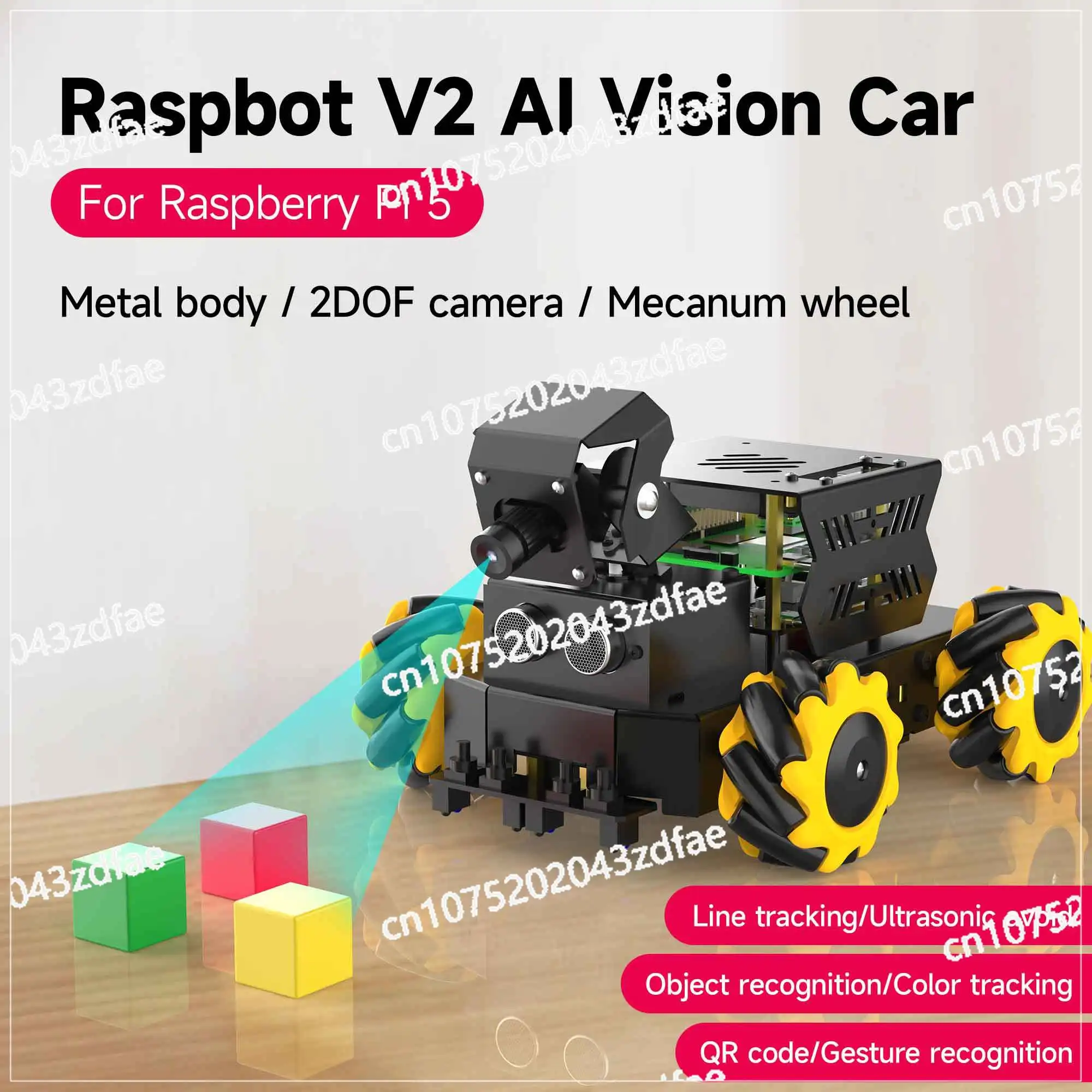 Raspberry Pi 5 4WD Mecanum Robot Car Kit AI Vision With Camera DIY Educational ROS2-Humble Python Programming Set for Beginners