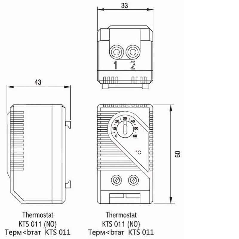 KTS011 0-60℃ Compact Mechanical Thermostat Temperature Controller NEW C7AC