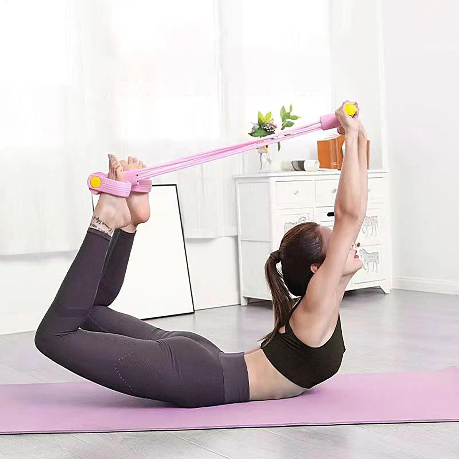 

Эластичная лента для фитнеса Pedal Puller с 8 трубчатыми элементами, ручкой и 8-образным тренировочным ремнем, регулируемые эластичные ленты для тренировок