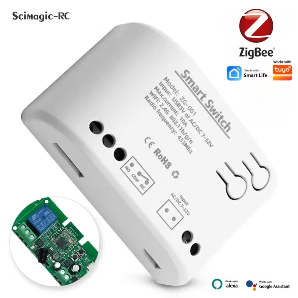 

Zigbee Smart WiFi Motor Light Switch Module 1/2/4CH AC DC12V 32V 220V RF433 Remote Control Relay Works with Tuya Alexa GoogleHom