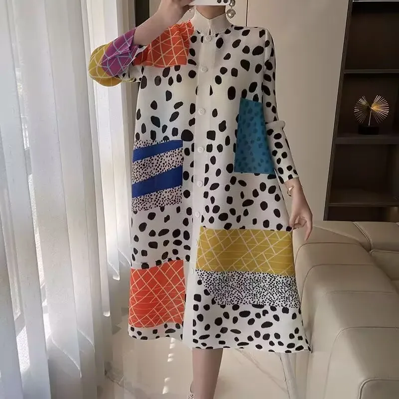 Abendkleider Damenkleider High-End-Mode Plissee Kleid Plus Size Damen Temperament Bedruckter Rundhals-Hemdrock