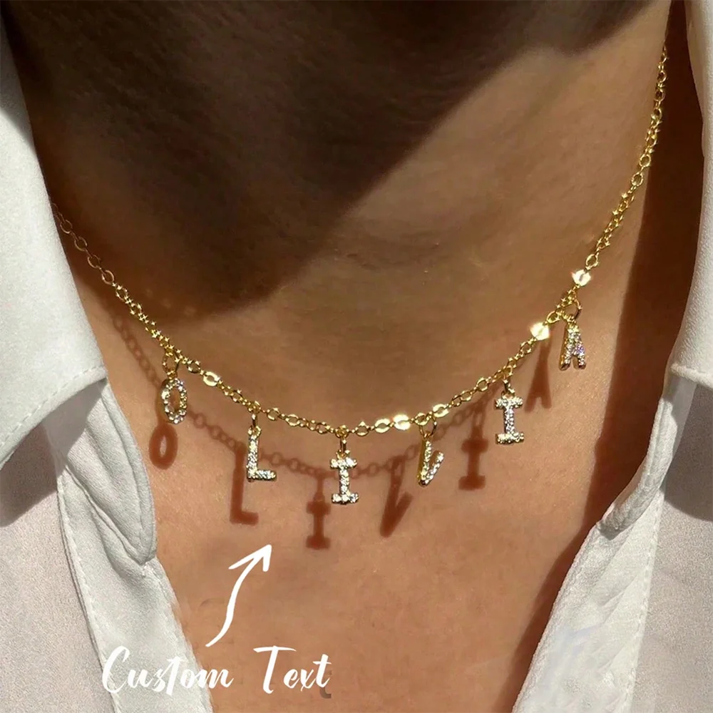 Collier personnalisé avec initiales, zircon, 26 lettres majuscules, pendentif en acier inoxydable, plaque nominative, bijou cadeau