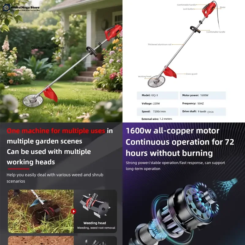 220V Electric Lawn Mower Multi-function Lawn Trimmer Weeder High Branch Saw Pruning Shears Suitable for Home Garden Use