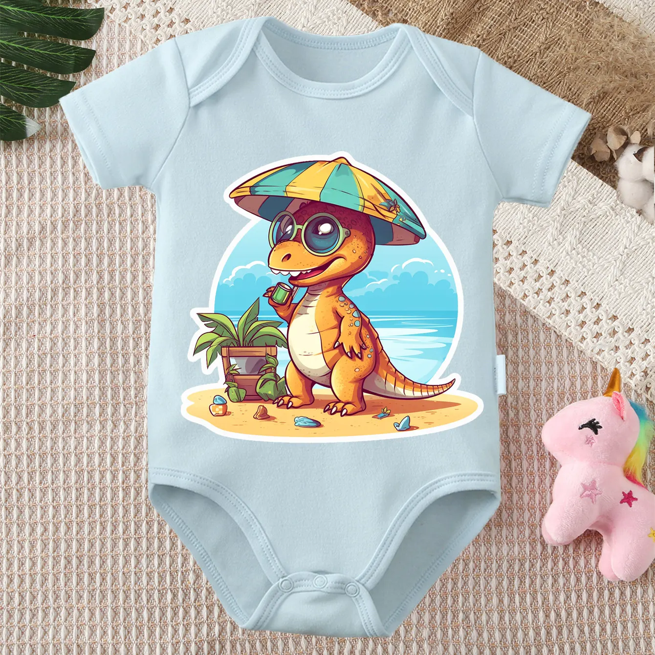 

Боди из чистого хлопка с принтом «Солнечный пляж и крутой динозавр», удобный комбинезон для новорожденных от 0 до 12 месяцев