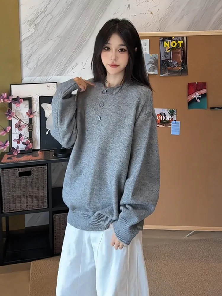 

Cleanfit Henry Collar Knitwear ex Autumn Casual Sle Inner Wear Couple Match Soft Cotton Long Sve Color Sweater