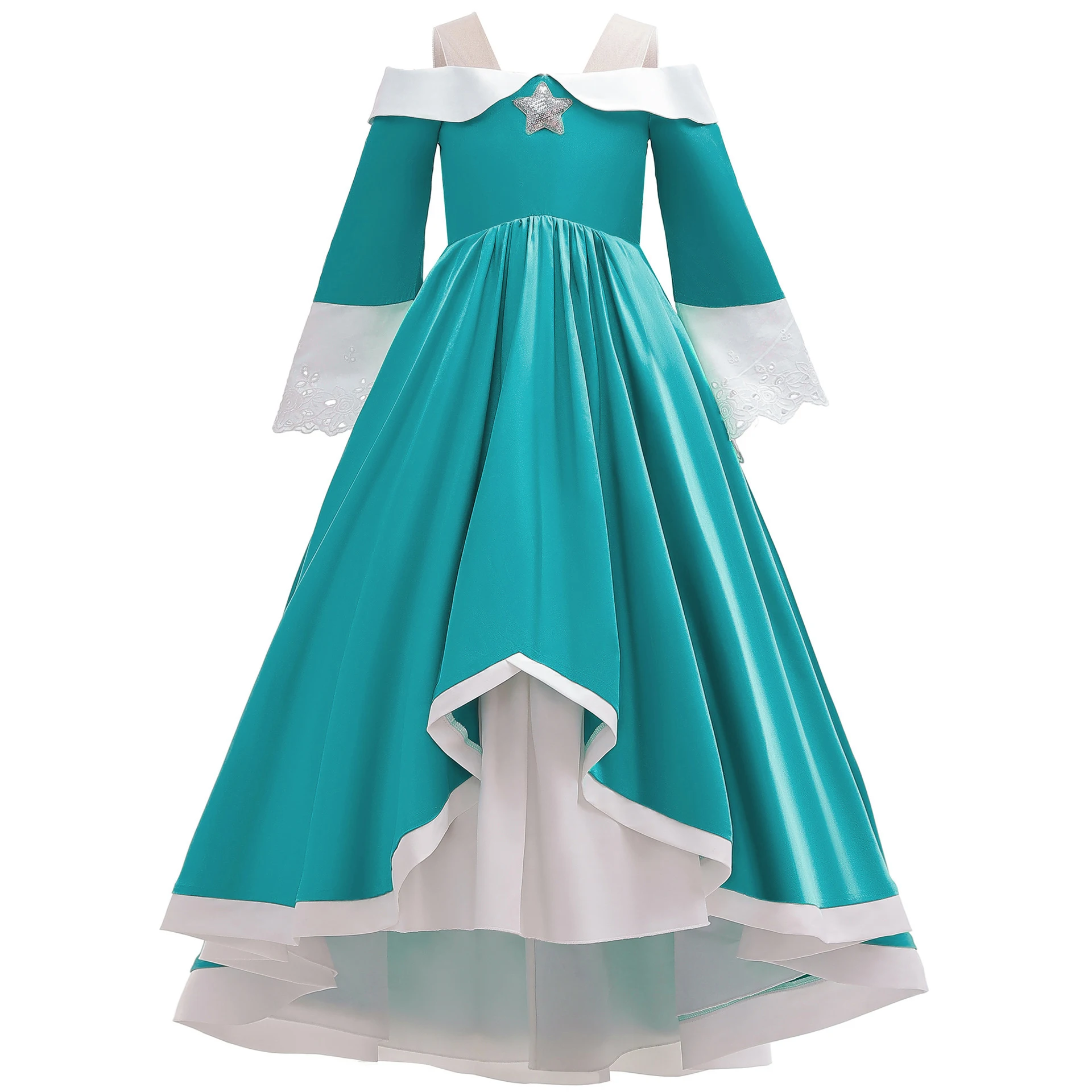 Princess Peach Girls Rosalina Dress and crown magic stick movie Role Play Dress for girls Halloween Carnival Party performance
