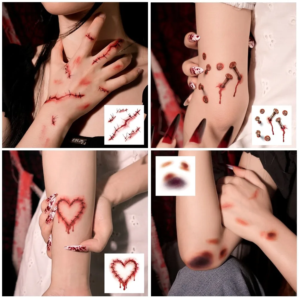 15 Blatt 3D Realistische Narben-Tattoos Wasserfeste Fake-Blutwunden-Aufkleber für Halloween Cosplay Körper-Make-up Erwachsene ​ ​ Gesichtstattoo – Detail 7