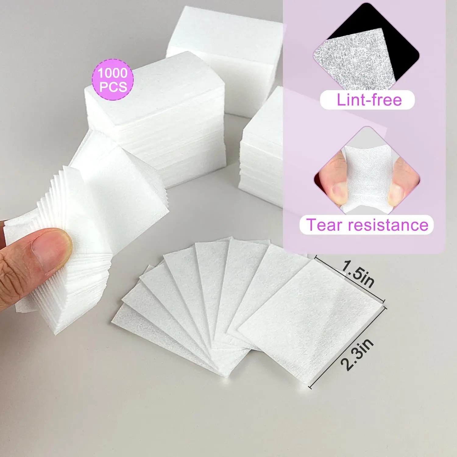 1000Pcs Lint Free Nail Wipes+2pcs Cuticle Pushers 100% Non-Woven Nails Cotton Pads for Manicure Gel Polish Makeup Remover Tools view 4