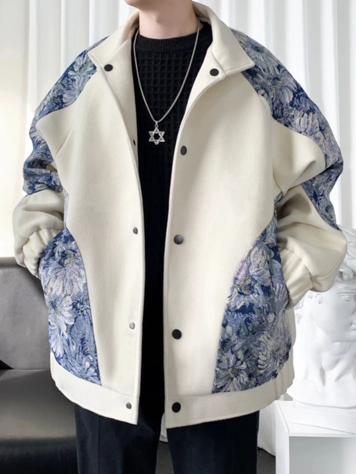 

Роскошное мужское стеганое пальто-бомбер с вышивкой, весна-осень, шерстяное, свободного кроя, с длинными рукавами, ветрозащитное, модное