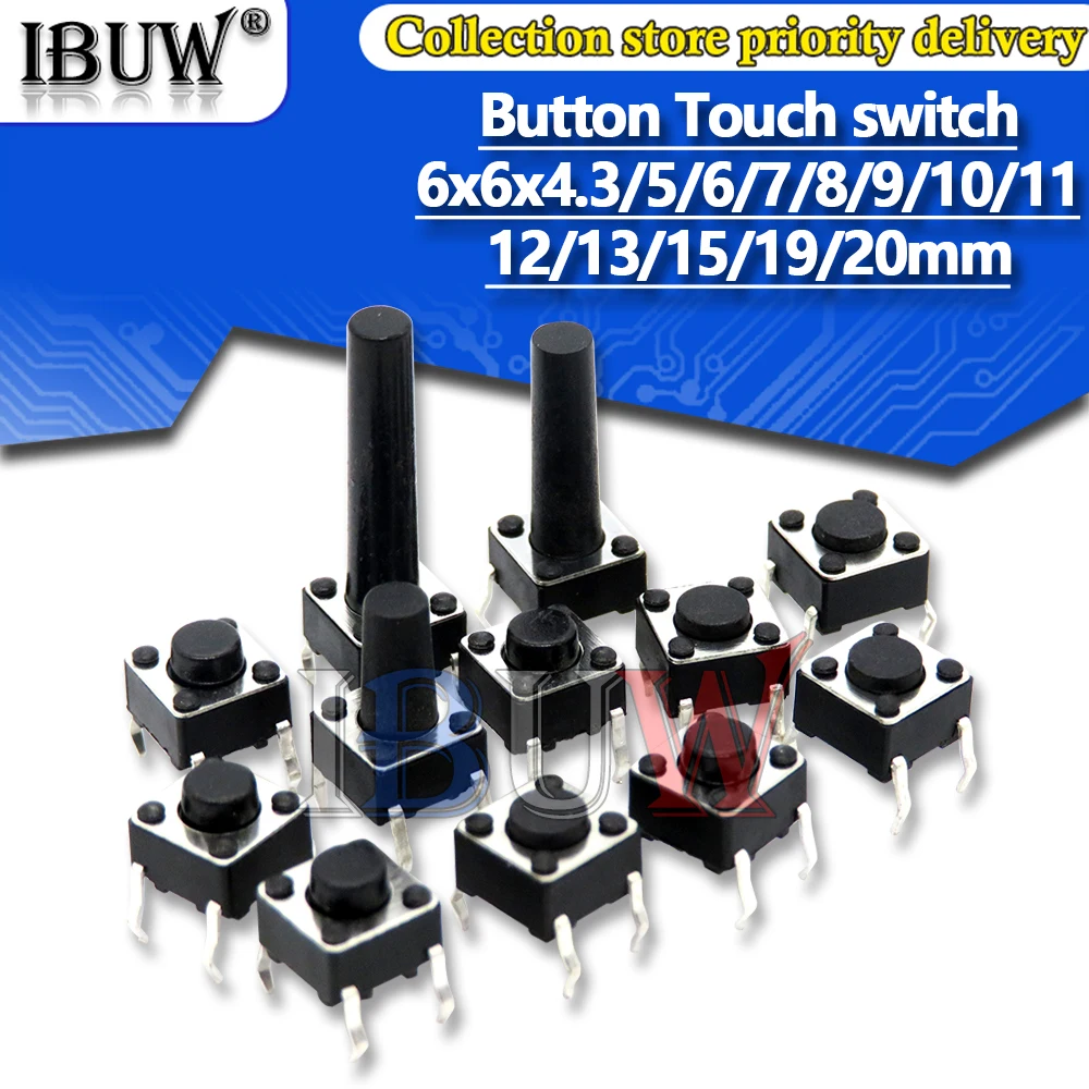 100PCS Button Touch switch 6x6x4.3 6x6x5 6x6x6 6x6x7 6x6x8 button DIP 4pin Light touch switch DIP4 Touch High quality 6*6*5