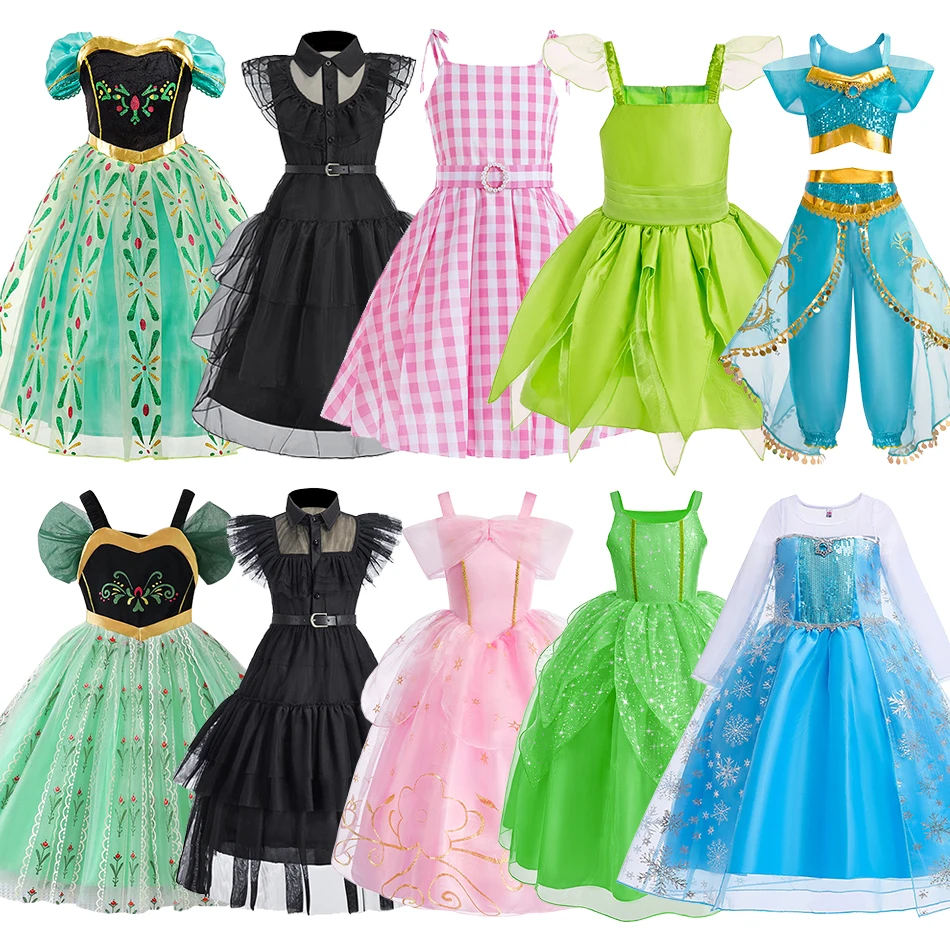 

Kids Cosplay Clothes Girl Wednesday Anna Carnival Costume Children Princess Party Halloween Outfit Fairy Jasmine Pageant Fantasy