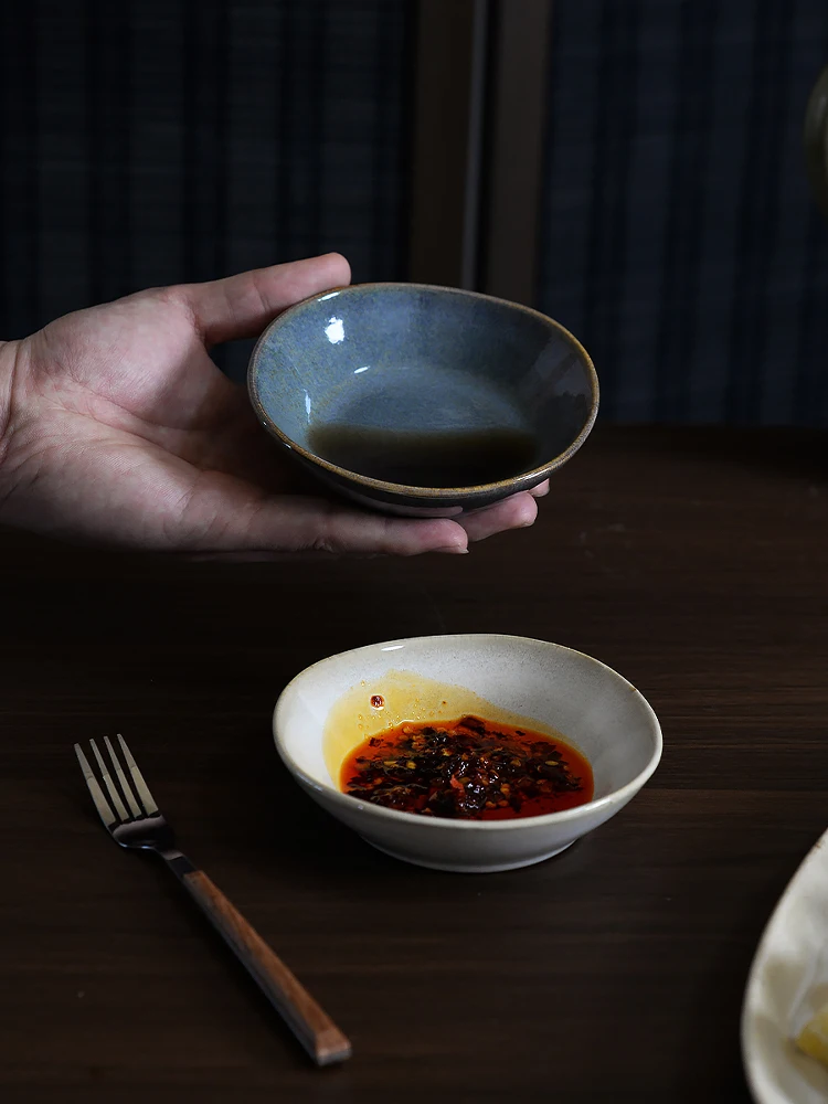 

Retro Glazed Cerc Sauce Di Small Cerc Dip Plate Vinegar Soy Sauce Hot Pot Sna Plate Home Use Irregular ape Handmade