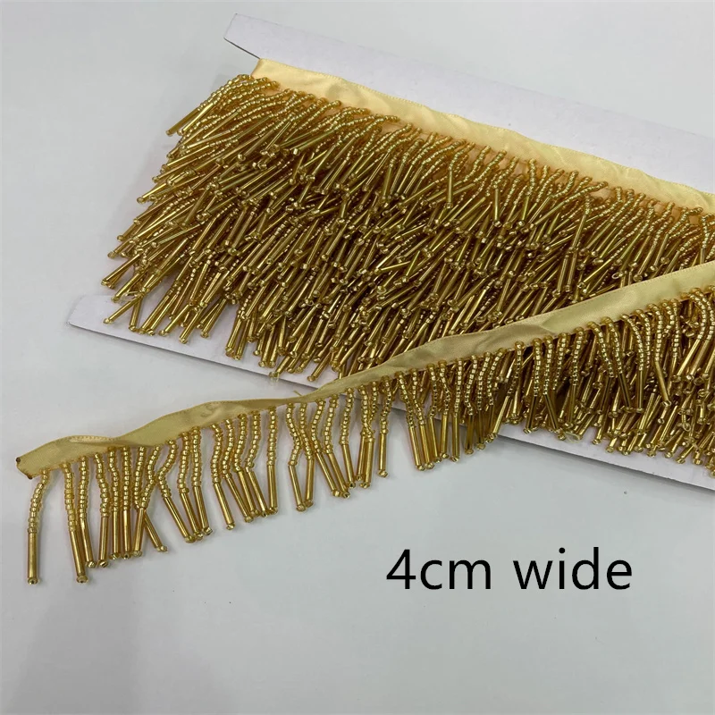 4cm gold color glass Beaded Fringe Tube Tassel Dress Accessories Trim Wedding and Evening Dress Beaded Decoration