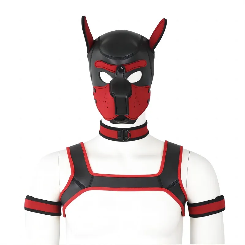 

8 Colour Puppy Play Dog Hood Mask Men's Chest Strap Neck Collar Armband Sexy Costume Slave Role Play Set Party Masks