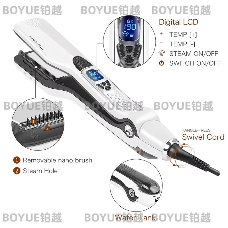 Professional Hair Straightener Heating Hot Hair Combs Dual Voltage Titanium Curling Iron Steam Flat Iron Hair Wide Plates view 4
