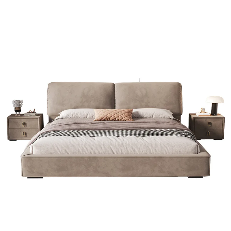 

1.5M suede 1.8 bed master bedroom leather double bed Nordic style retro