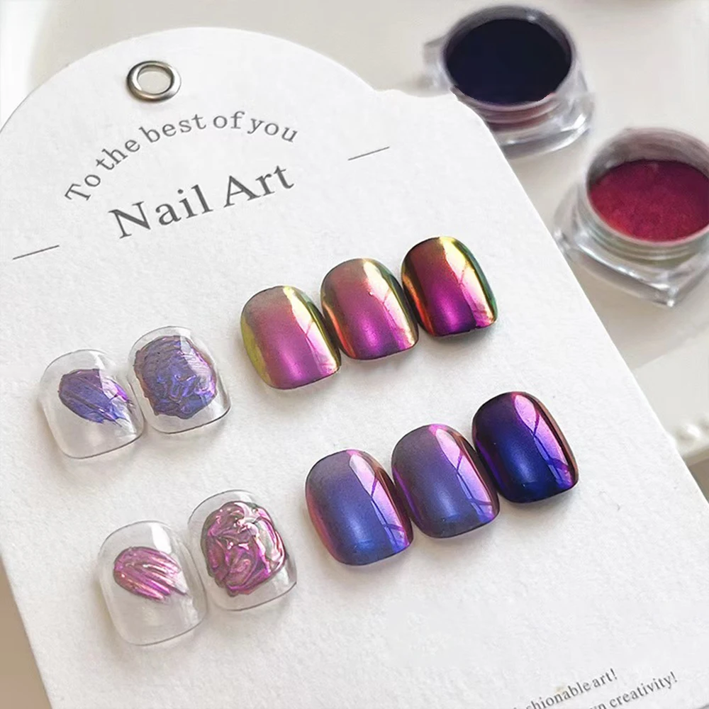 1 pot bleu violet Chrome caméléon Aurora poudre à ongles 0.3g effet métallique holographique ongles frottant la poussière Gel vernis à ongles Pigment