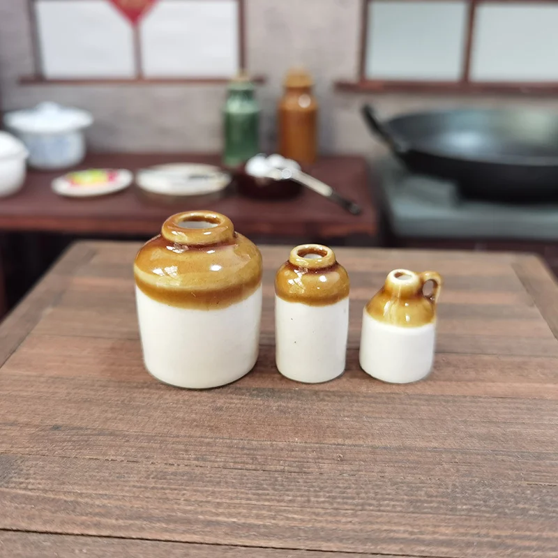 Accesorios para casa de muñecas, Mini tanque de agua de cerámica, mini lavabo de cerámica, olla de cerámica