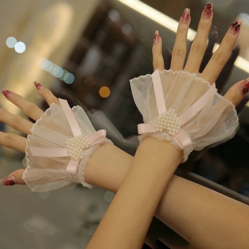 Nail Decoration Photo Bow Pearl Ruffled Flared Cuff Removable Lace Decorative Sleeves Nail Art Work Shooting Display Tool