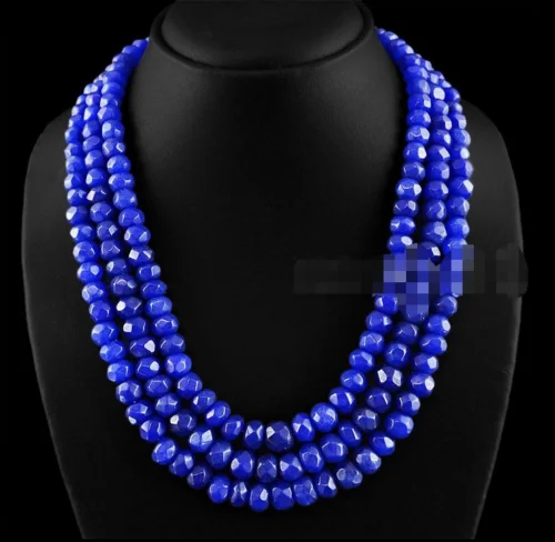 

Natural 3 Rows Faceted 5x8mm Blue Sapphire Gems Beads Necklace 17-19''