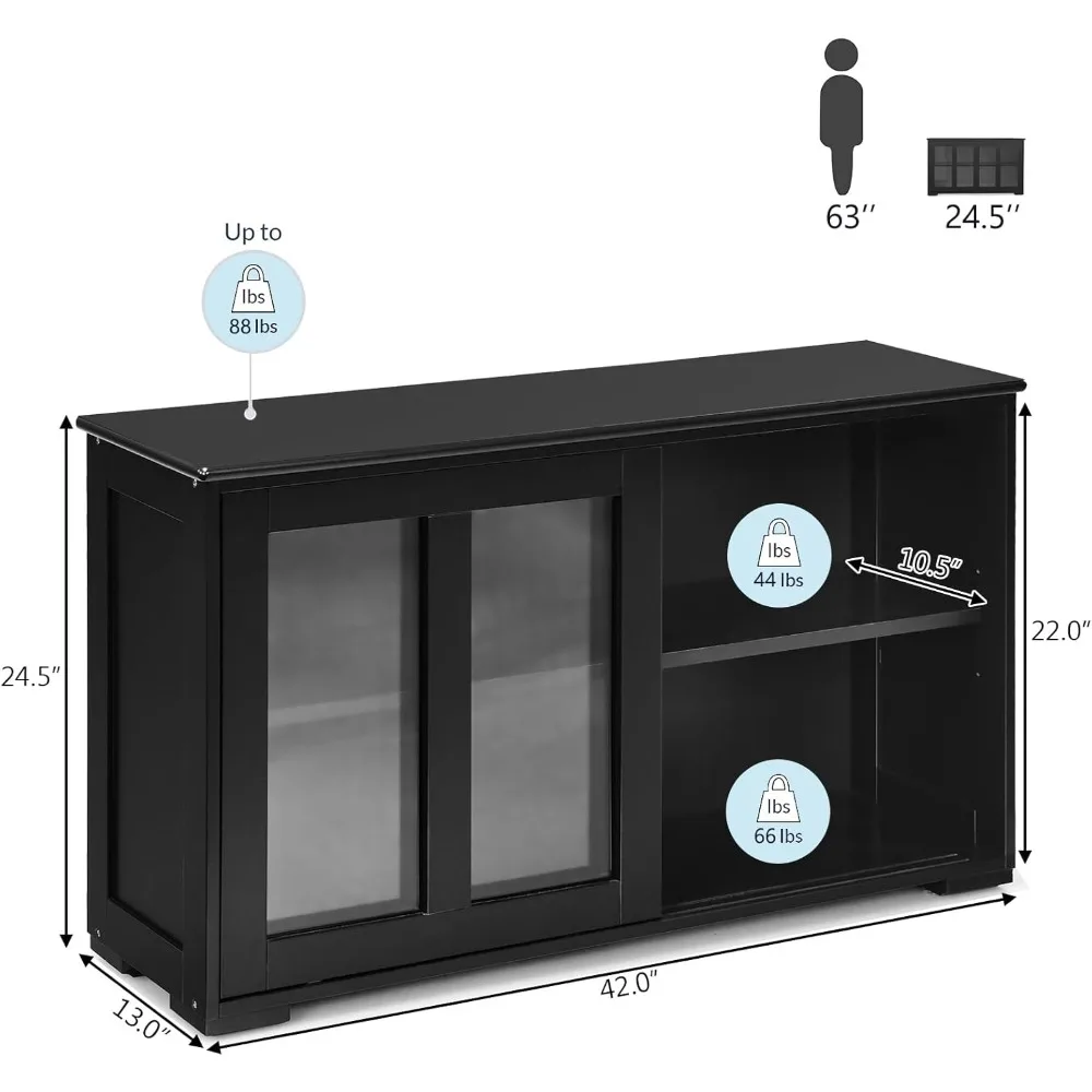 Dressoir buffetkast, stapelbare kastopbergtafel met verstelbare plank en glazen schuifdeuren, houten Credenza koffie B