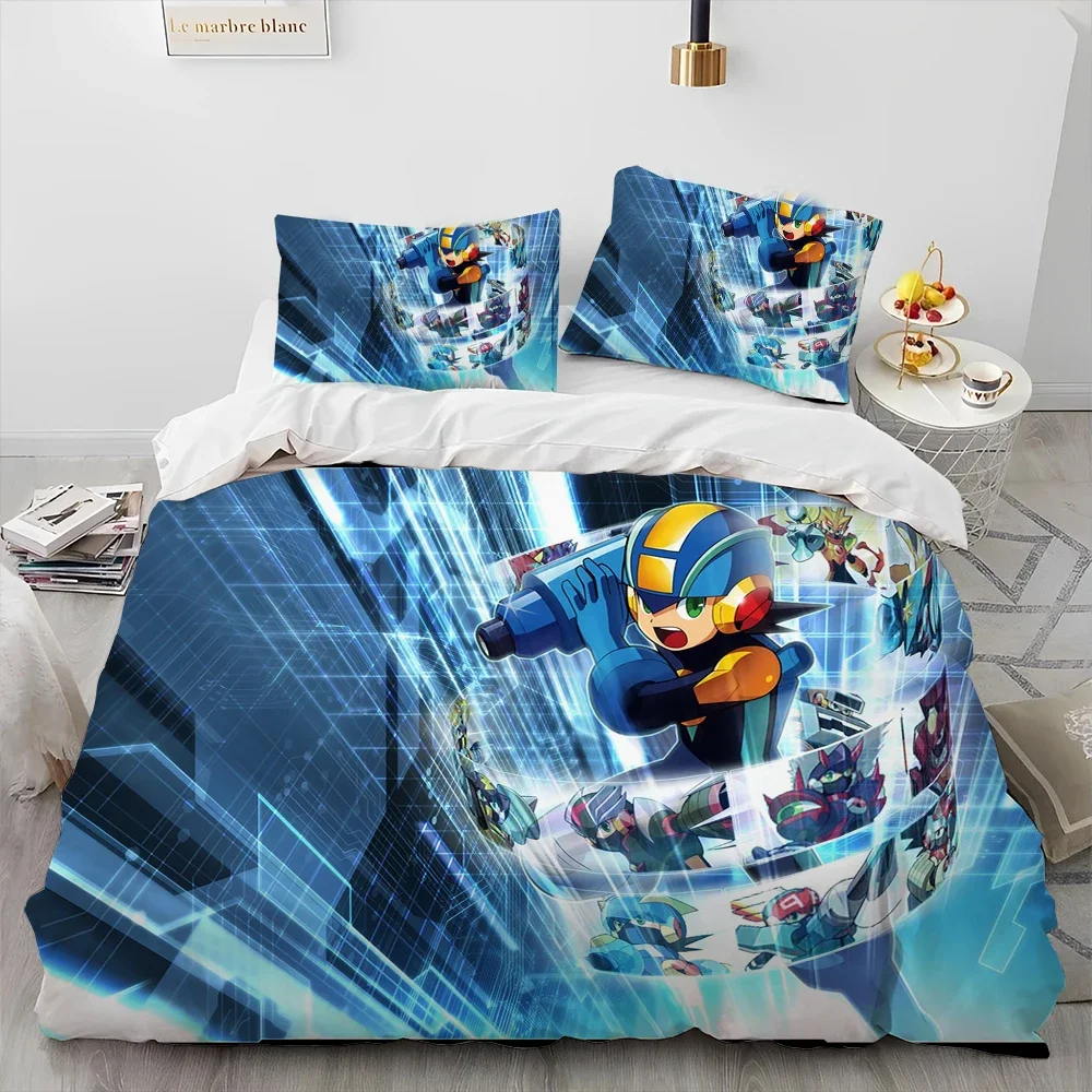 

3D Rockman Megaman Game Cartoon Comforter Bedding Set,Duvet Cover Bed Set Quilt Cover Pillowcase,king Queen Size Bedding Set Kid