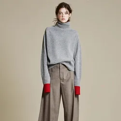 Europe United States high-end 100% pure cashmere sweater women's turtleneck sweater thick loose knit bottom shirt autumn winter
