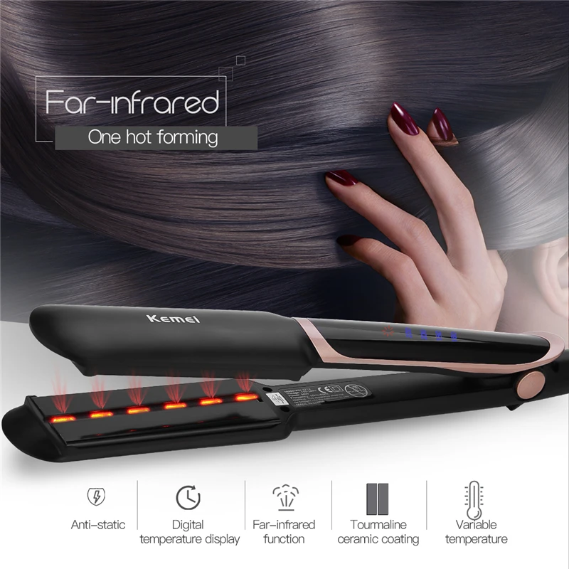 Kemei KM-329 Professional Hair Straightener Electric Hair Curler Flat Iron Negative Ion Curling Dryer and Straightening Brush