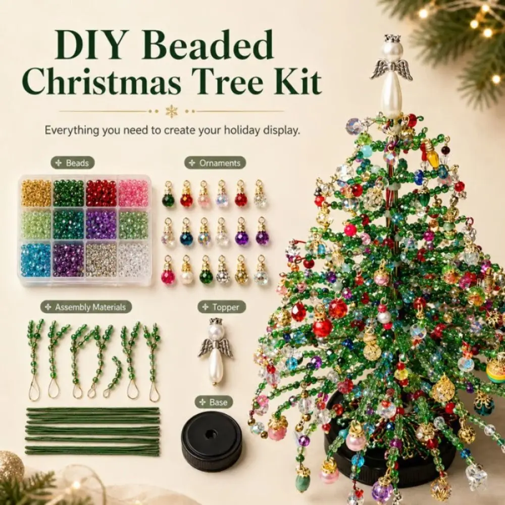 Handmade Bead Weaving Beaded Christmas Tree Kit Crystal Bead Material Tabletop Display Size DIY Christmas Tree Craft Kit