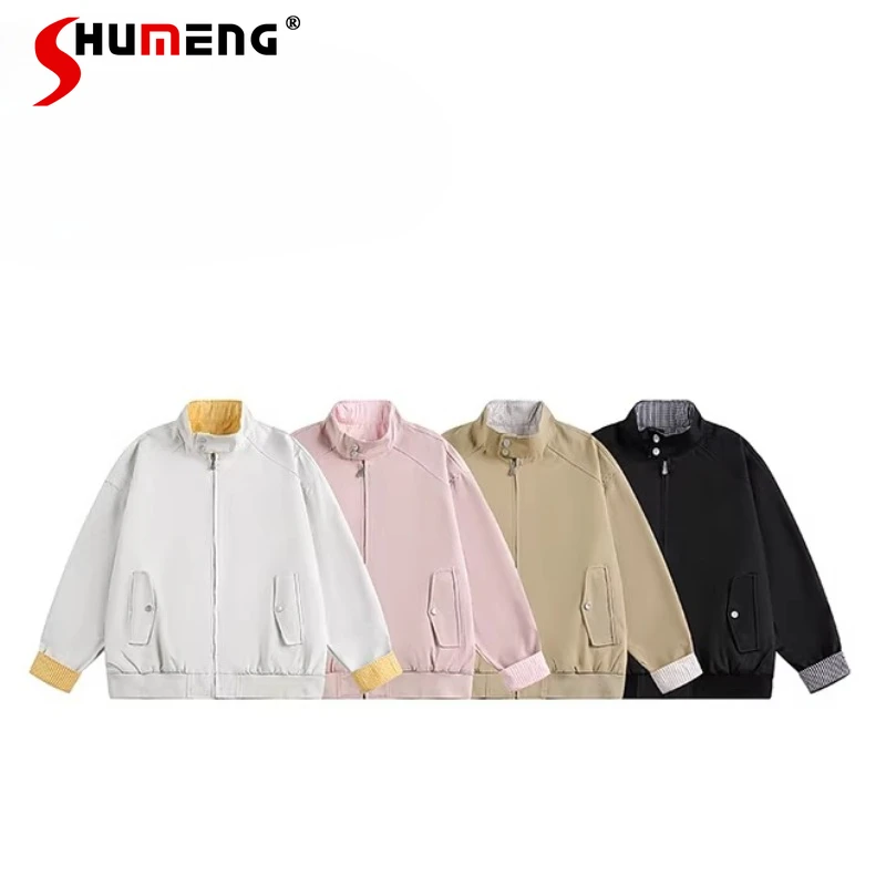 

Fashion Plaid Splicing Tooling Jackets Men Women 2026 Spring New Stand Collar Zipper Coats Long Sleeve Stylish Comfort Chic Tops