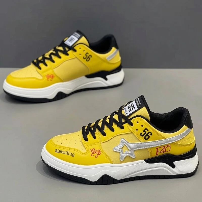 

Men's Spring Fashion Versatile Casual Yellow Board Shoes Teenagers Thick Bottom Heightening Leather Surface Waterproof Anti-s...