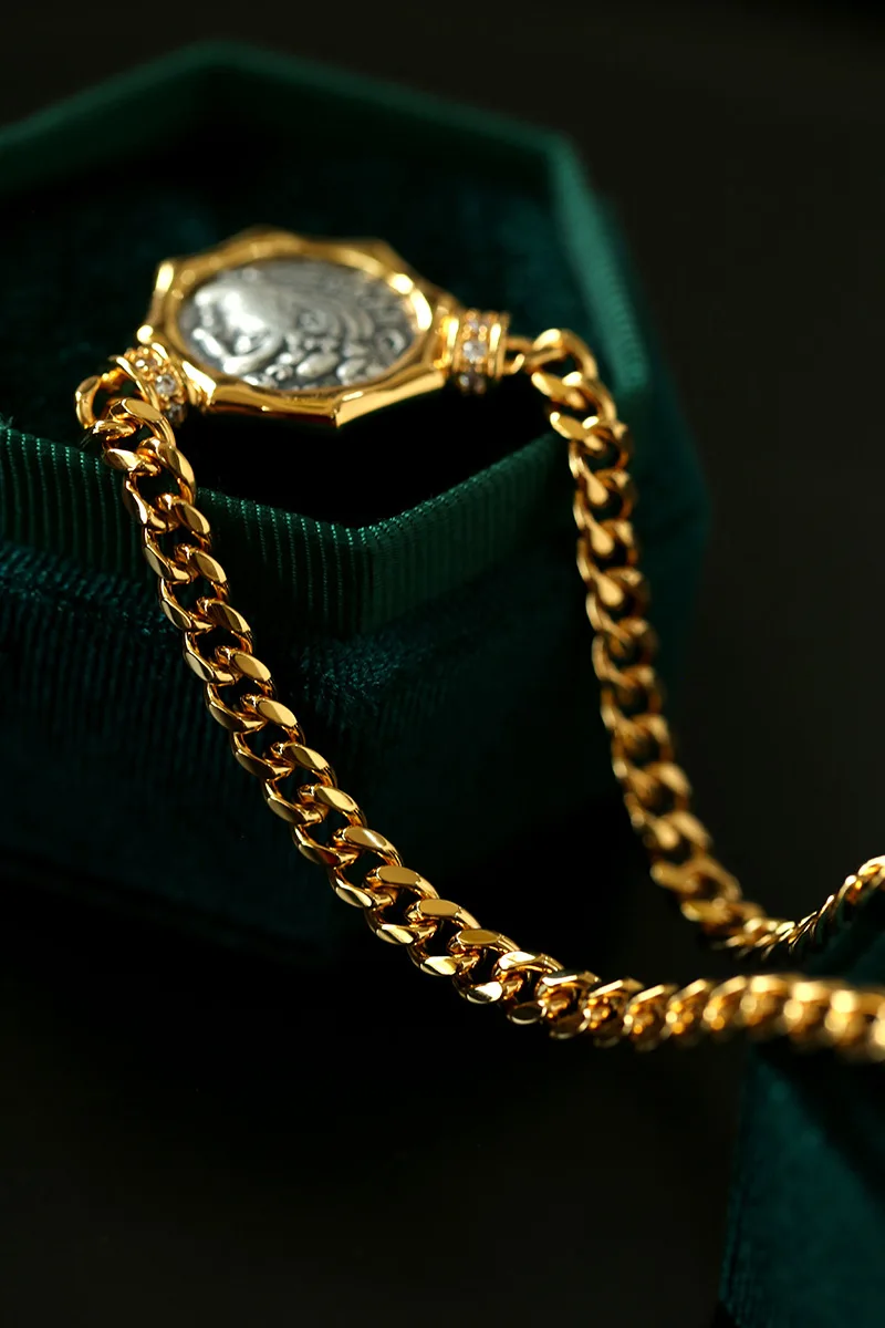 

Brass With 18K Retro Silver Coins Necklaces Women Jewelry Punk Hiphop Designer Runway OL Gown Boho Top Japan