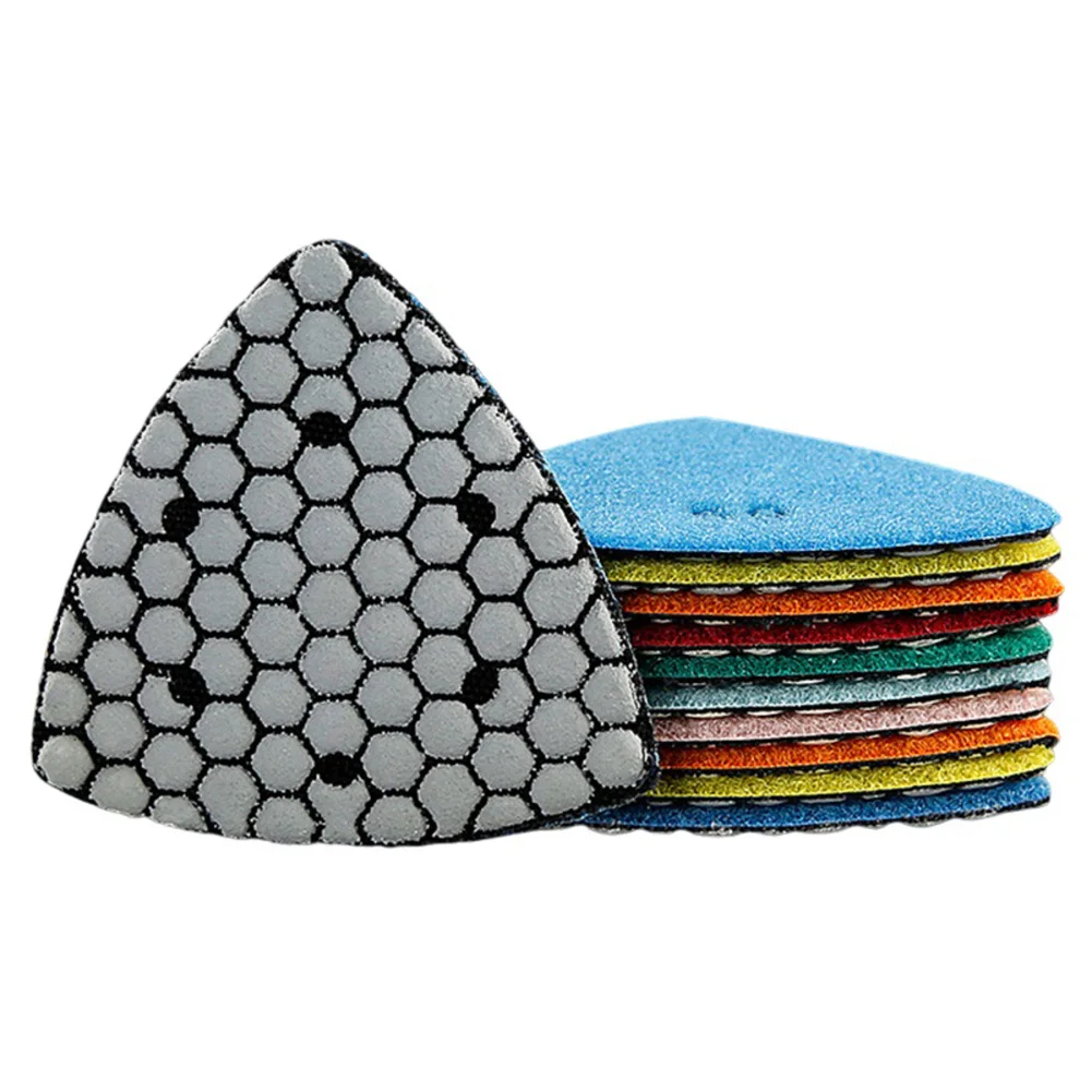 Set of 6 Triangle Emery Dry Polishing Pads for Sanding For Granite Marble Concrete Stone with Grits from 50 to 1500