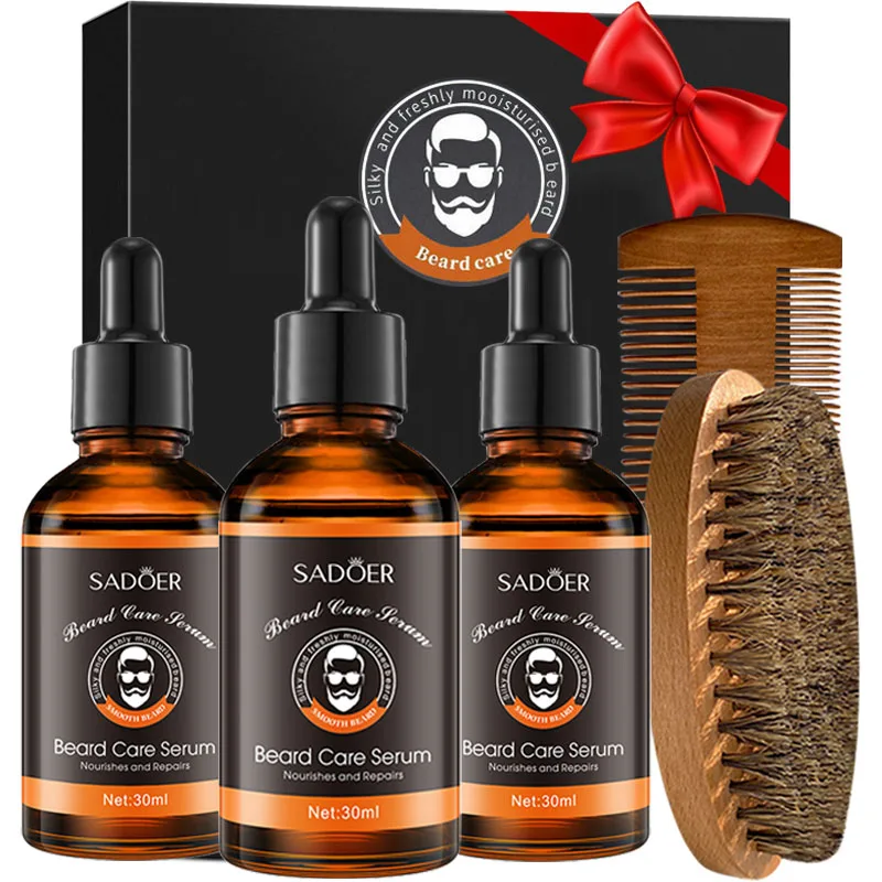 Men's Beard Care Kit - 3 Bottles of Beard Oil Beard Brush And Comb - Moisturizing Gentle on Beards Unique Gift for Birthday