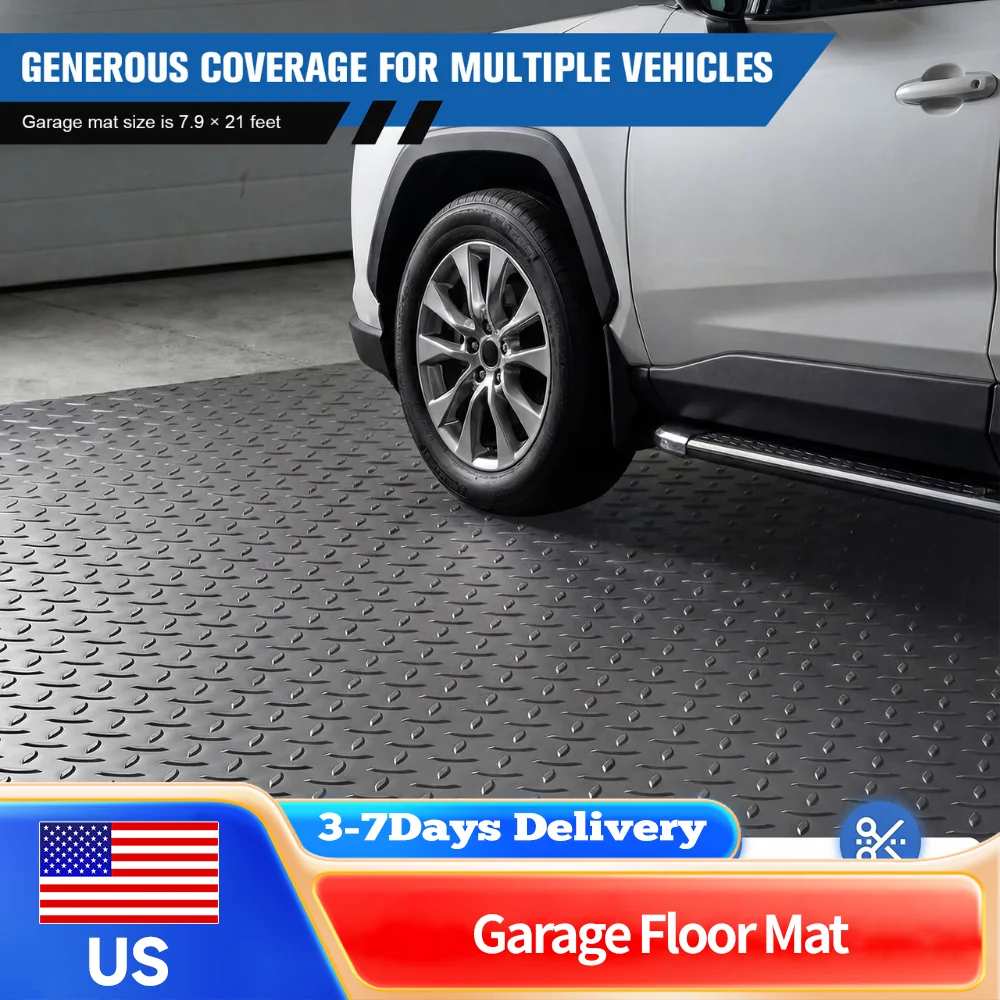 

Heavy Duty PVC Garage Floor Mat 7.9x21 FT 2.5mm Diamond Plate Parking Mat for SUV Truck Trailer Motorcycle Golf Cart Use
