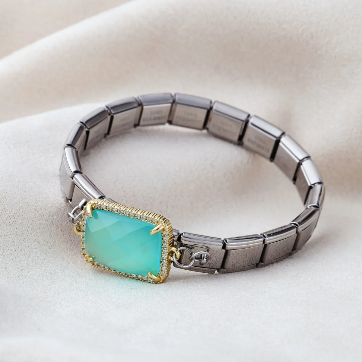 

Light Green Rectangular Big Rose Flower Pendant Italian Charm Module Bracelet 9mm Stainless Steel DIY Making Jewelry Bracelets