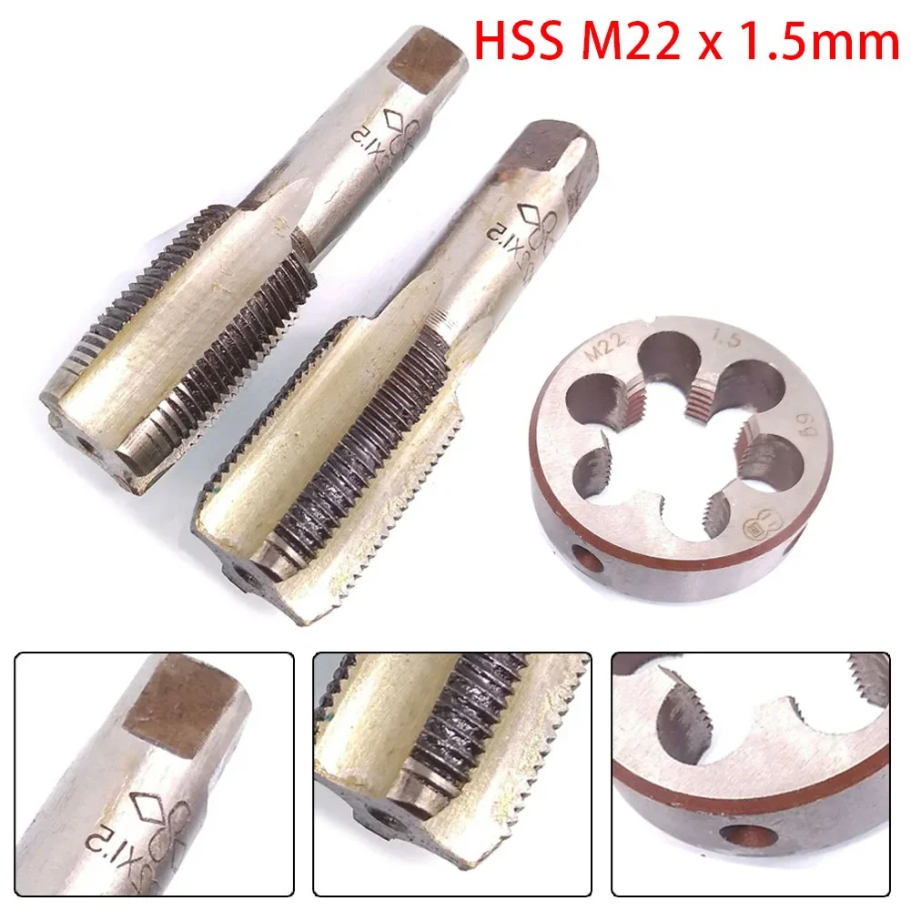 Tap & Die Set HSS M22 X 1.5mm Taper & Plug Tap & M22 X 1.5mm Die filettatura metrica mano destra HSS vite Tap Drill Bit Set utensili manuali