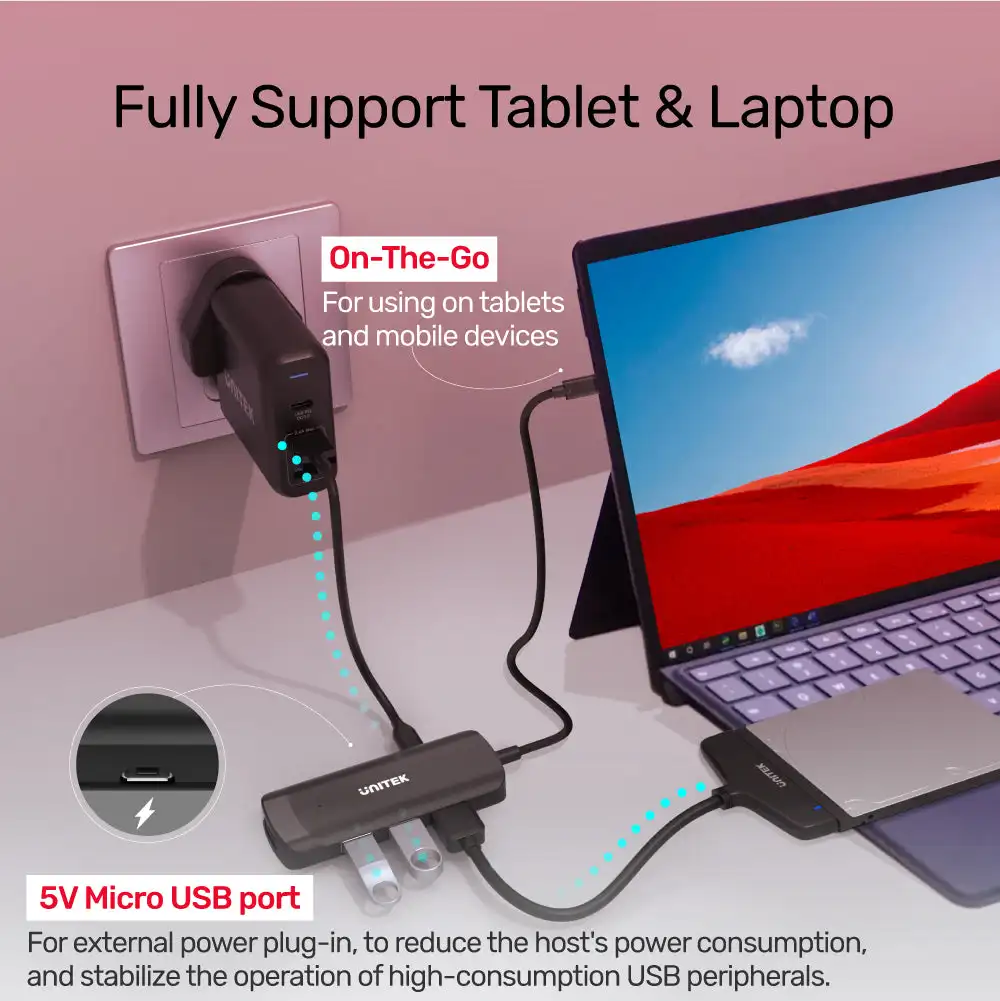 

USB C Hub 4-in-1 Adapter Type-C to 5Gbps 3-Port USB 3.0 Hub 4K HDMI with Micro USB Power Port for MacBook Pro Windows Laptops PC