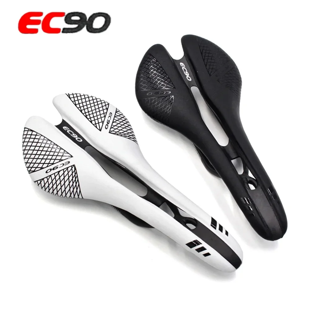 EC90 Carbon Fiber Base Top UDhigh Modulus Bicycle Saddle Hollow Use ForMTB Mountain Road Bike Seat Cushion Leather Matt White