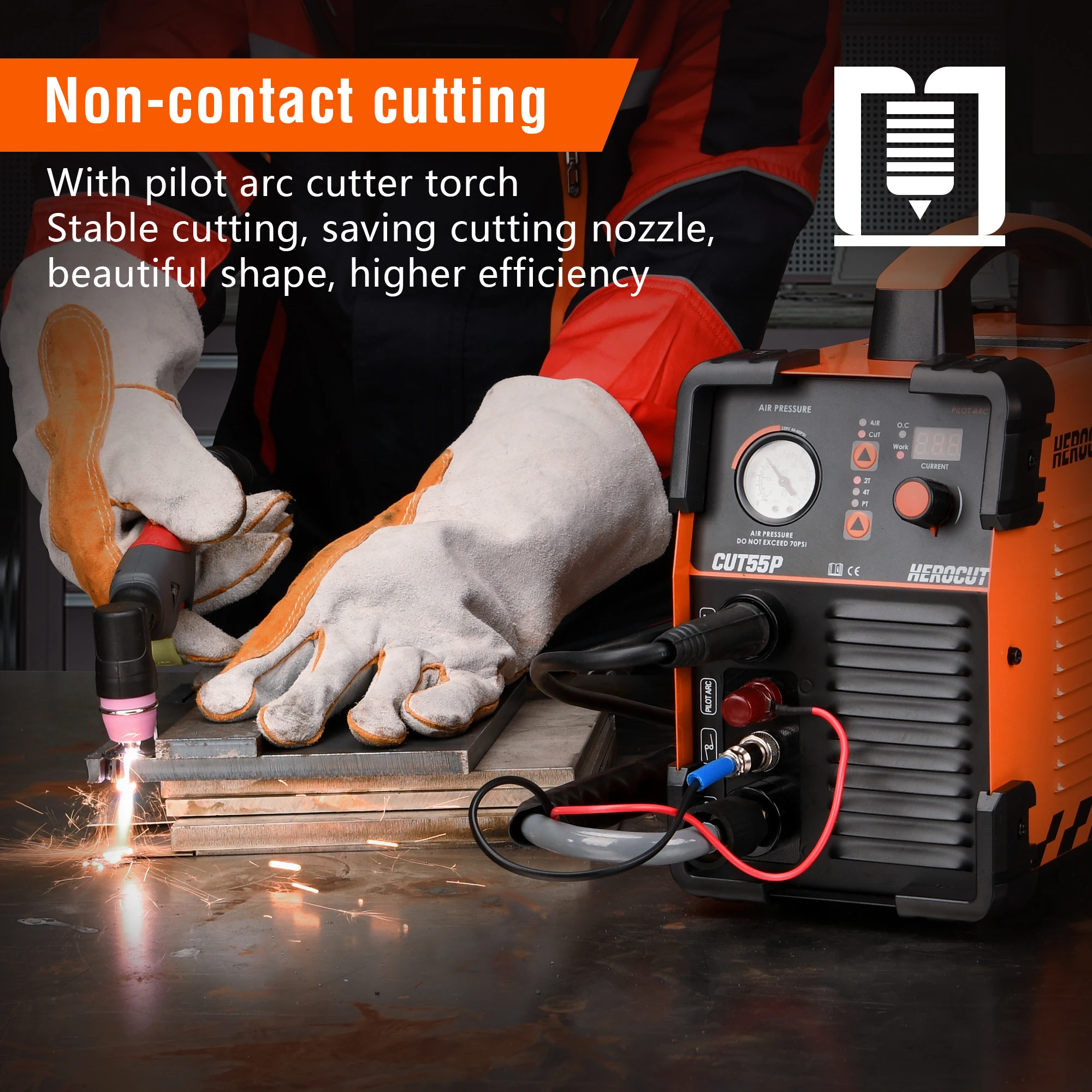 HEROCUT 55Amps Pilot Arc Plasma Cutter CUT55P Pilot Arc 220V Plasma Cutting Machine,Max Cutting Thickness 16mm