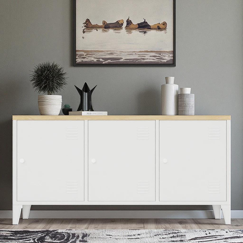 ！@3 Door Eco-friendly Foldable Wood Metal TV Stand Sideboard Cabinet with Storage Modern Living Room Simple TV Cabinet