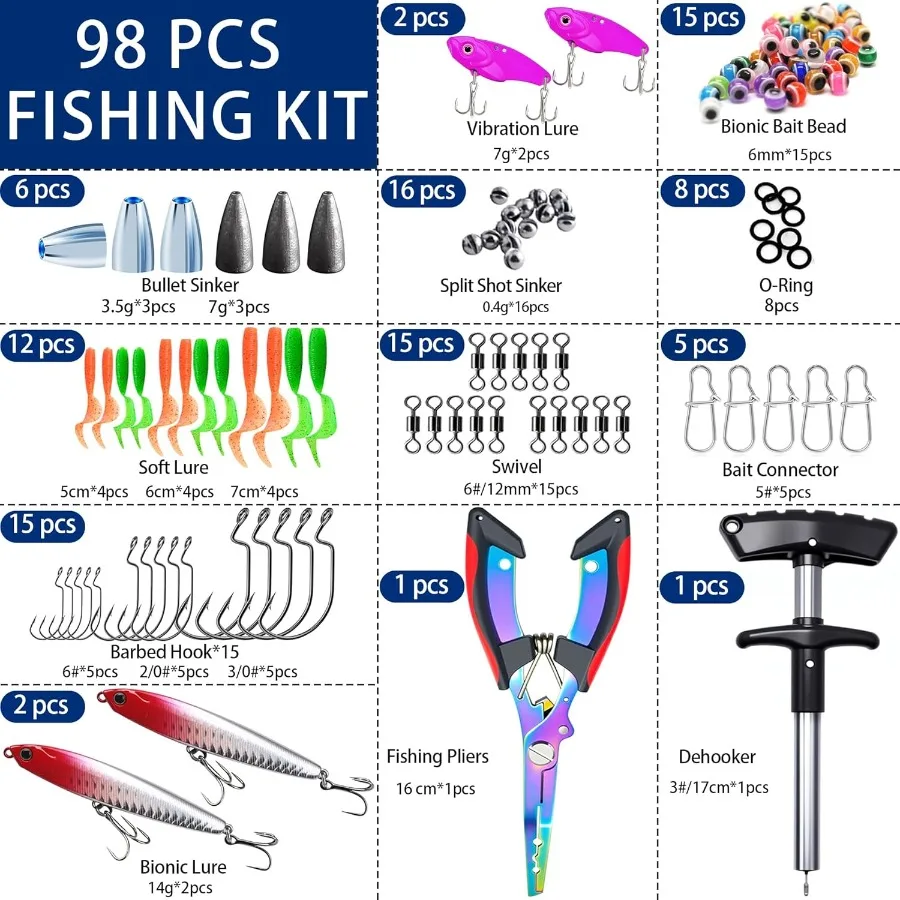 حقيبة ظهر لصيد الأسماك مع 4 3600 صناديق معالجة 98 قطعة مجموعة ملحقات الصيد 45L حقيبة معالجة كبيرة لصيد الأسماك والتخييم والتنزه المموه #3