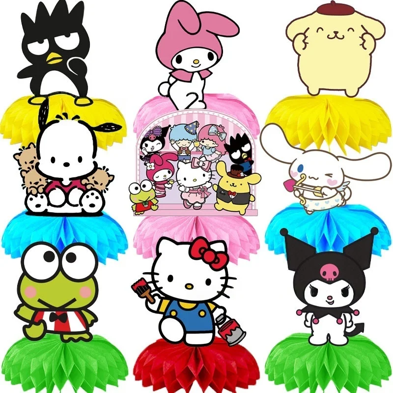 

New 9 Pieces Sanrio Theme Birthday Party Decoration Kids Party Supplies Cupcake Decoration Background Centerpiece
