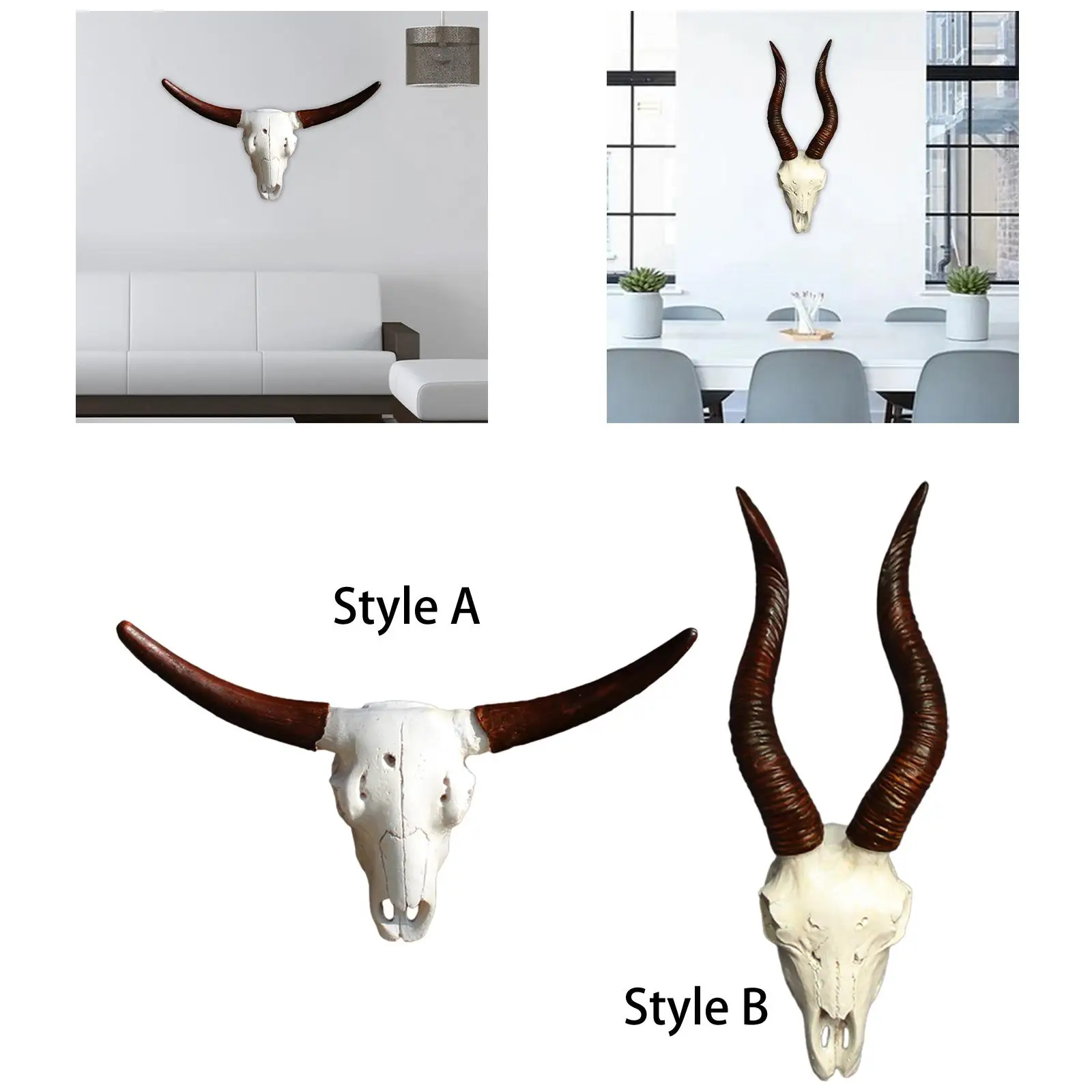 Skull Sheep Head Wall Sculpture Birthday Gift 3D Crafts Artwork Resin Figurine for Housewarming Bedroom Office Cabinet Holiday