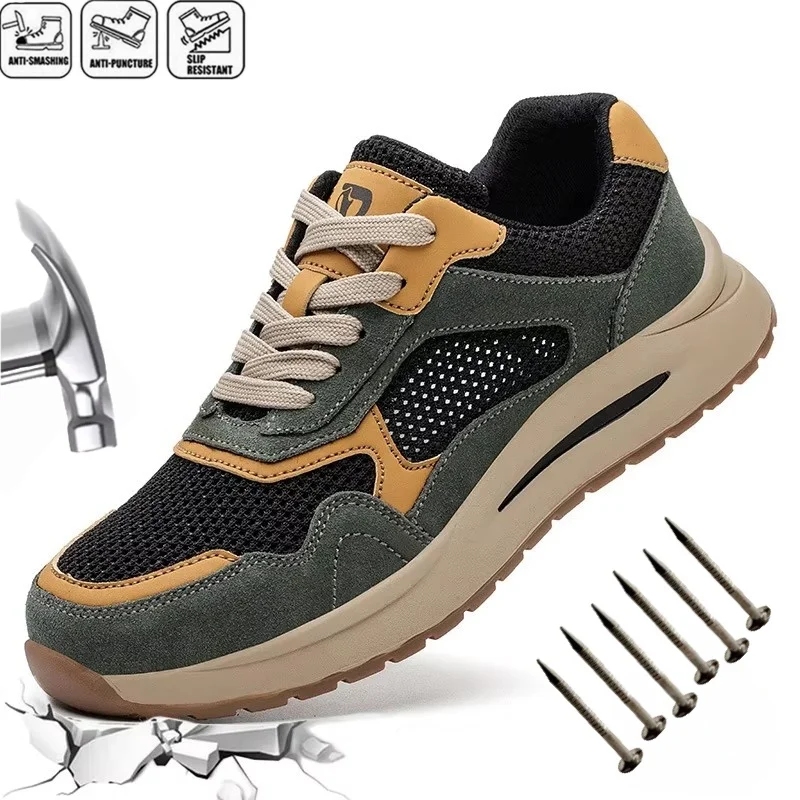 軽量でカジュアルな男性用安全靴通気性耐パンク性滑り止め作業靴夏新品