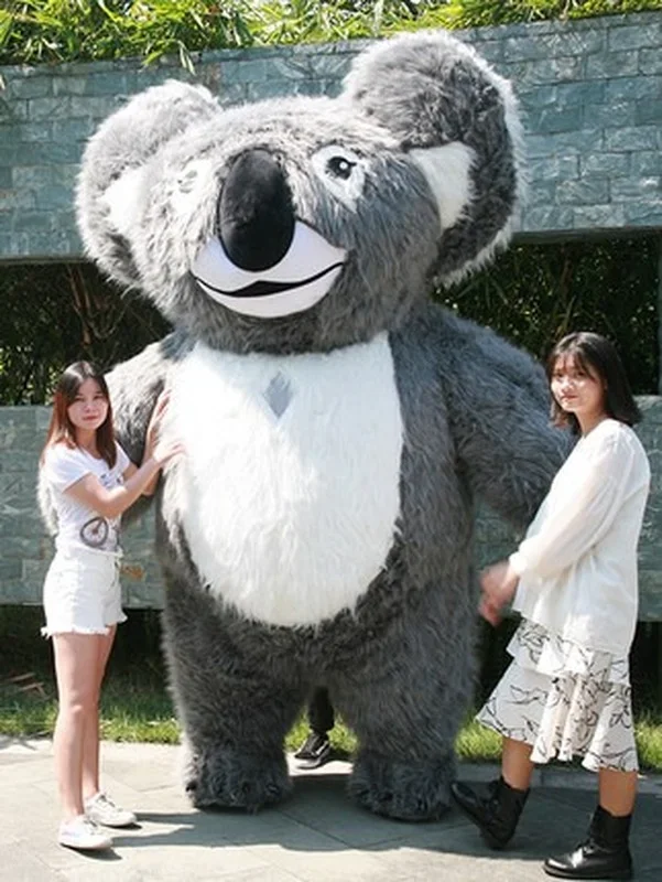 Koala Opblaasbare Kostuum Mascotte Halloween Voor Cosplay Feest Mooie Fancy Dress Pluche Koala Aanpassen Voor Volwassen Harige Pak