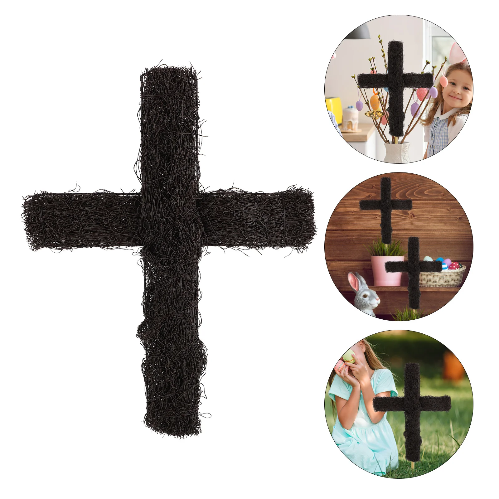 

3Pcs Easter Cross Rattan Garden Decoration Outdoor Woven Unfinished Stake DIY Party Lawn Festival Ornament Easter Cross Stake