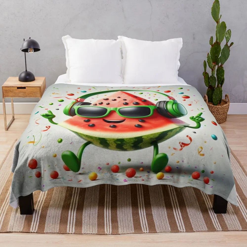 Арбуз танцует в наушниках Throw Blanket Picnic Decorative Beds Blankets